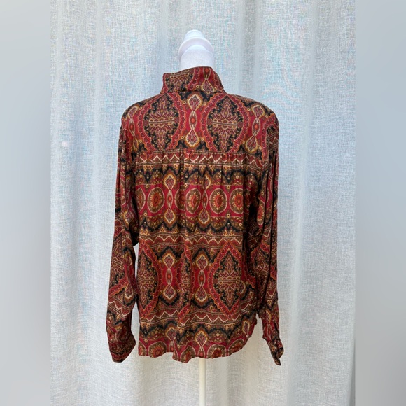Carole Little for Saint-Tropez West paisley button down blouse red brown - Picture 2 of 7